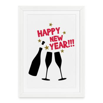 Happy new year - Bonne année - Affiche encadrée (27 × 37 cm) - blanc - Devant