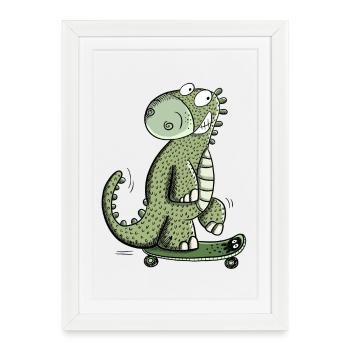 Dinosaures heureux Avec Saktebaord I Dino Fun Sport - Affiche encadrée (27 × 37 cm) - blanc - Devant