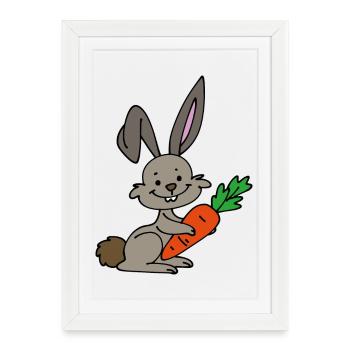 Lapin à la carotte - Affiche encadrée (27 × 37 cm) - blanc - Devant