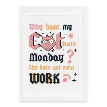 Lundi des chats - Affiche encadrée (27 × 37 cm) - blanc - Devant