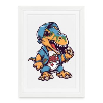 Dinosaur with streetwear style - Framed poster (27 × 37 cm) - white - Front
