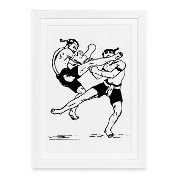 Combattant Muai avec lowkick et jump kick - Affiche encadrée (27 × 37 cm) - blanc - Devant