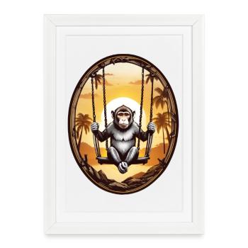Singe sur balançoire - Affiche encadrée (27 × 37 cm) - blanc - Devant