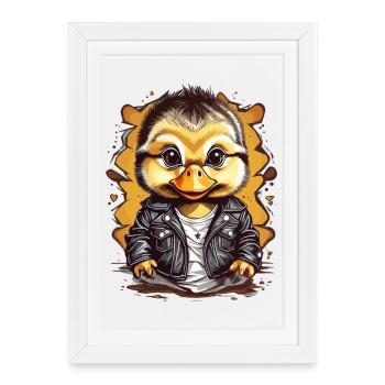 Cute duck with leather jacket - Framed poster (27 × 37 cm) - white - Front