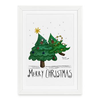 Arbre de Noël Amour Joyeux Noël - Affiche encadrée (27 × 37 cm) - blanc - Devant