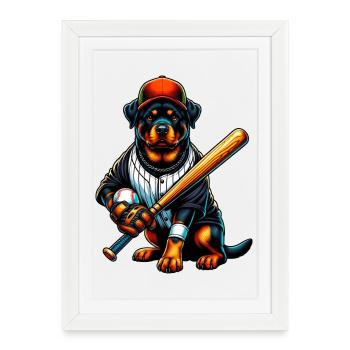 Rottweiler baseball dog - Framed poster (27 × 37 cm) - white - Front