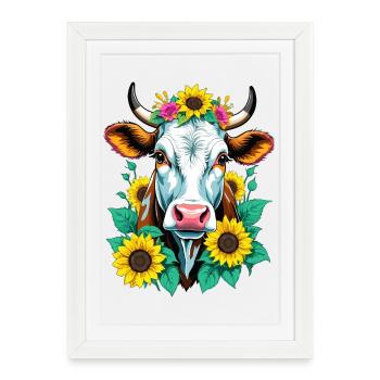 Vache aux tournesols - Affiche encadrée (27 × 37 cm) - blanc - Devant