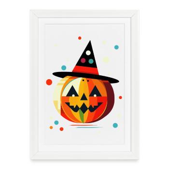 Citrouille d’Halloween aux couleurs vives avec chapeau de sorcière - Affiche encadrée (27 × 37 cm) - blanc - Devant
