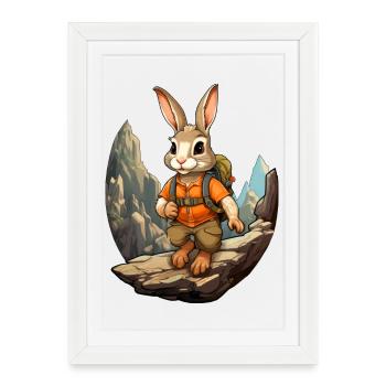 Lapin Alpiniste / Lapin de randonnée - Affiche encadrée (27 × 37 cm) - blanc - Devant