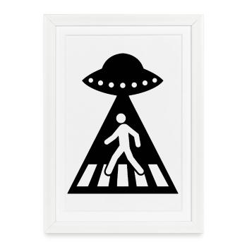 Drôle OVNI Stick Figure Alien Rencontre - Affiche encadrée (27 × 37 cm) - blanc - Devant