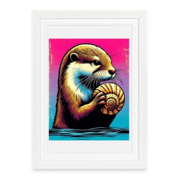 loutre - Affiche encadrée (27 × 37 cm) - blanc - Devant