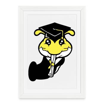 Trou Chenille Certificat de fin d'études secondaires Diplôme d'études secondaires obtenu - Affiche encadrée (27 × 37 cm) - blanc - Devant