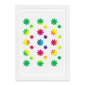 colorful flowers - retro - rainbow blossoms pattern - Framed poster (27 × 37 cm) - white - Front