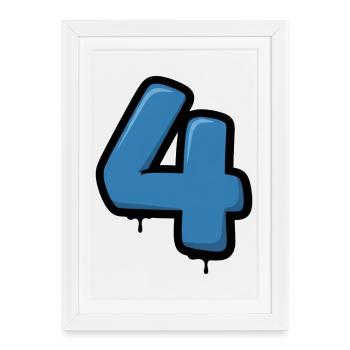 Graffiti Blue 4 chiffres Design - Affiche encadrée (27 × 37 cm) - blanc - Devant