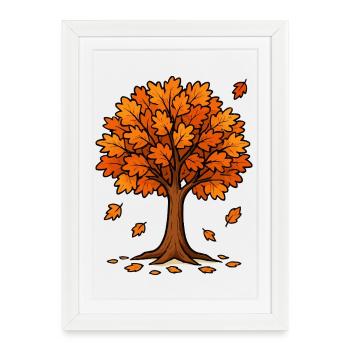 Arbre d’automne en flamboyant orange - Affiche encadrée (27 × 37 cm) - blanc - Devant