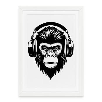 Singe comique avec des mèches et des écouteurs Chemise - Affiche encadrée (27 × 37 cm) - blanc - Devant