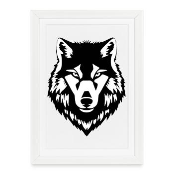 Loup T-shirt Noir et Blanc Cadeau - Affiche encadrée (27 × 37 cm) - blanc - Devant