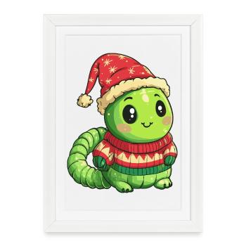Worm Christmas - Framed poster (27 × 37 cm) - white - Front
