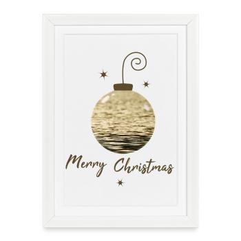 Boule de Noël en ornement doré du sapin de Noël - Affiche encadrée (27 × 37 cm) - blanc - Devant
