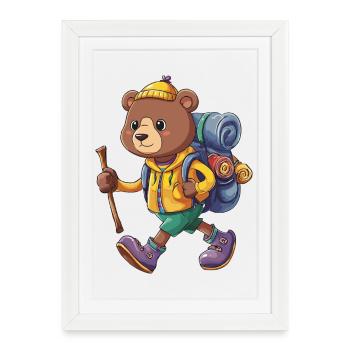Cute Bear Hiking Camping Adventure Backpacker - Framed poster (27 × 37 cm) - white - Front