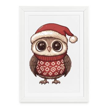 Owl Christmas Xmas - Framed poster (27 × 37 cm) - white - Front