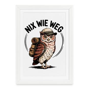 Wandering owl with backpack - Framed poster (27 × 37 cm) - white - Front