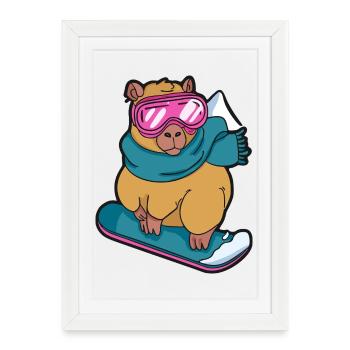 Cool Capybara Snowboard Winter Sport - Framed poster (27 × 37 cm) - white - Front
