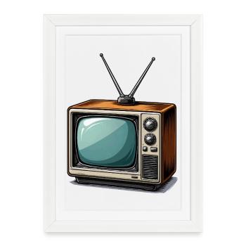 TV rétro avec antennes - Affiche encadrée (27 × 37 cm) - blanc - Devant