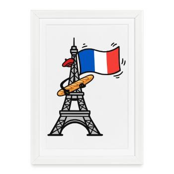 Funny Eiffel Tower French Flag Baguette - Framed poster (27 × 37 cm) - white - Front
