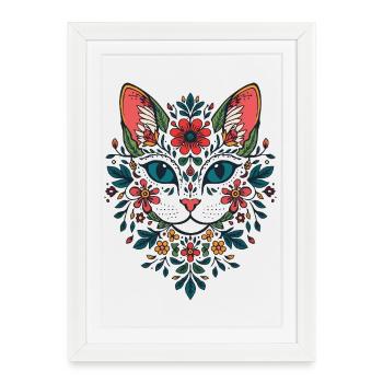 Portrait du chat fleur - Affiche encadrée (27 × 37 cm) - blanc - Devant