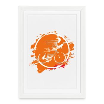 Cycliste en éclaboussure orange - Affiche encadrée (27 × 37 cm) - blanc - Devant