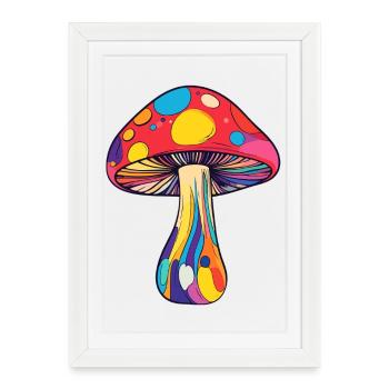 Bunter Fliegenpilz Psychedelischer Regenbogenpilz - Gerahmtes Poster (27 × 37 cm) - Weiß - Vorne