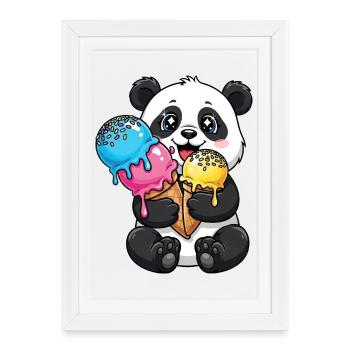 Mignons Pandas Cartoon Glace d’été - Affiche encadrée (27 × 37 cm) - blanc - Devant