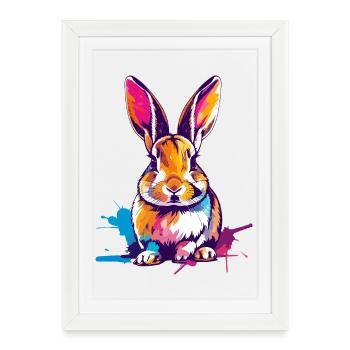 Colorful Rabbit in Watercolors Splashes of Color - Framed poster (27 × 37 cm) - white - Front