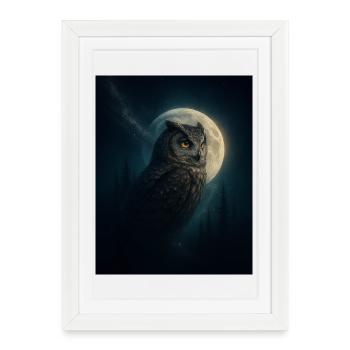 Owl in the Night Forest - Framed poster (27 × 37 cm) - white - Front