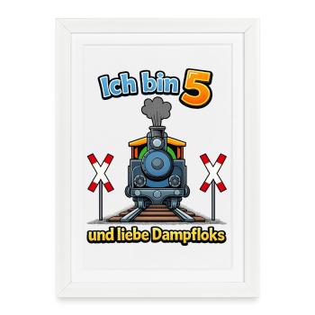 Dampflok Ich bin 5 - Gerahmtes Poster (27 × 37 cm) - Weiß - Vorne