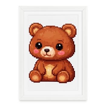 Teddy Bear Pixel Comic - Affiche encadrée (27 × 37 cm) - blanc - Devant