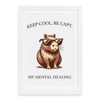 Capybara- Keep Cool, Be Capy - Minimalist Design - Framed poster (27 × 37 cm) - white - Front