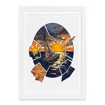 Sailboat at sunset - Framed poster (27 × 37 cm) - white - Front