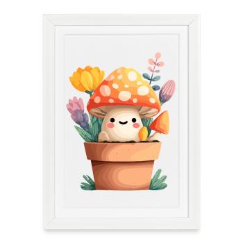 Petit ami champignon dans un pot de fleurs - Affiche encadrée (27 × 37 cm) - blanc - Devant