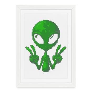 Pixel Alien Peace Sign - Framed poster (27 × 37 cm) - white - Front