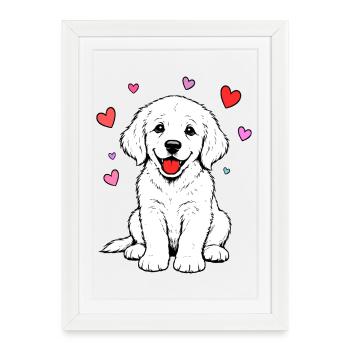 Golden_Retriever_Welpen_sitzend_Herz_weiss - Affiche encadrée (27 × 37 cm) - blanc - Devant
