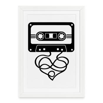 Retro cassette with heart band motif - Framed poster (27 × 37 cm) - white - Front
