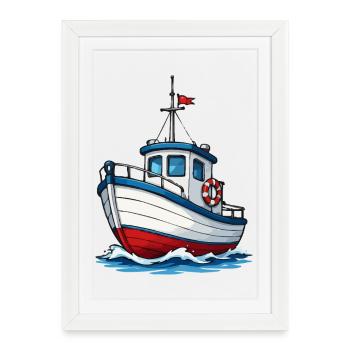 Motif de dessin animé de bateau côtier - Affiche encadrée (27 × 37 cm) - blanc - Devant