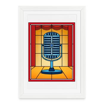 Microphone rétro en vitrail sur scène - Affiche encadrée (27 × 37 cm) - blanc - Devant