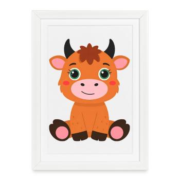 Little Highland Cow Sitting – Cute Fluffy Style - Framed poster (27 × 37 cm) - white - Front