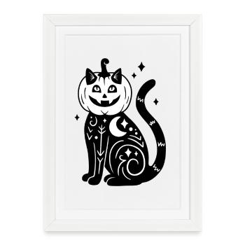 Halloween Katze Kürbiskostüm - SW mit Sternen - Gerahmtes Poster (27 × 37 cm) - Weiß - Vorne