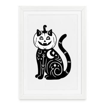 Halloween Katze Kürbiskostüm - SW - Gerahmtes Poster (27 × 37 cm) - Weiß - Vorne