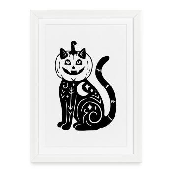 Halloween Katze Kürbiskostüm - Schwarz - Gerahmtes Poster (27 × 37 cm) - Weiß - Vorne