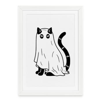 Halloween Katze Gespenst - Schwarz - Gerahmtes Poster (27 × 37 cm) - Weiß - Vorne